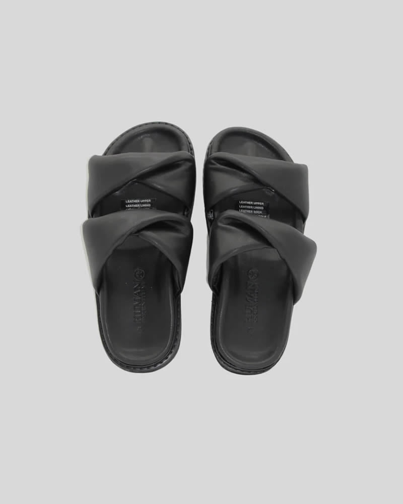 Human Shoes Tactful 2 Strap Twisted  Leather Slides