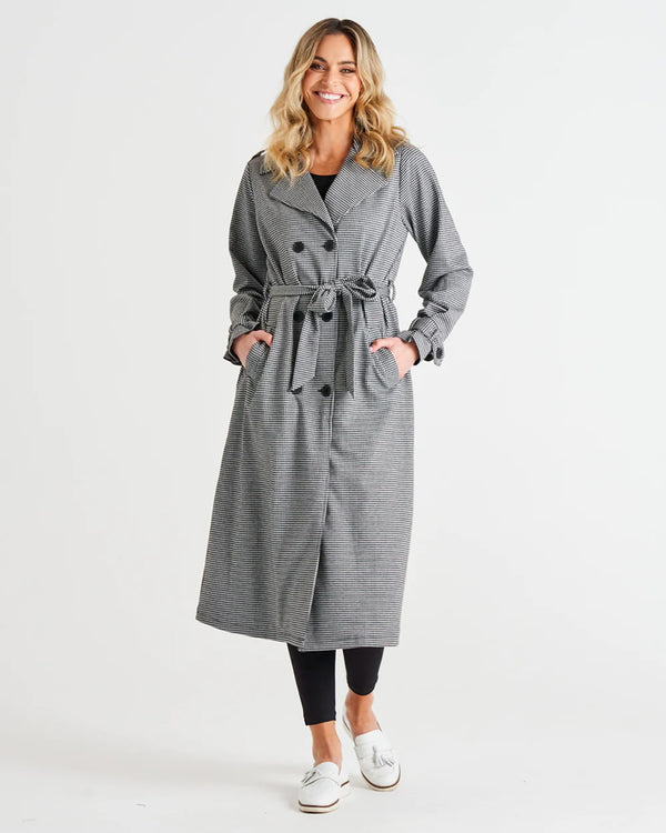  Betty Basics Ponte Trench Coat Black Hounds-tooth