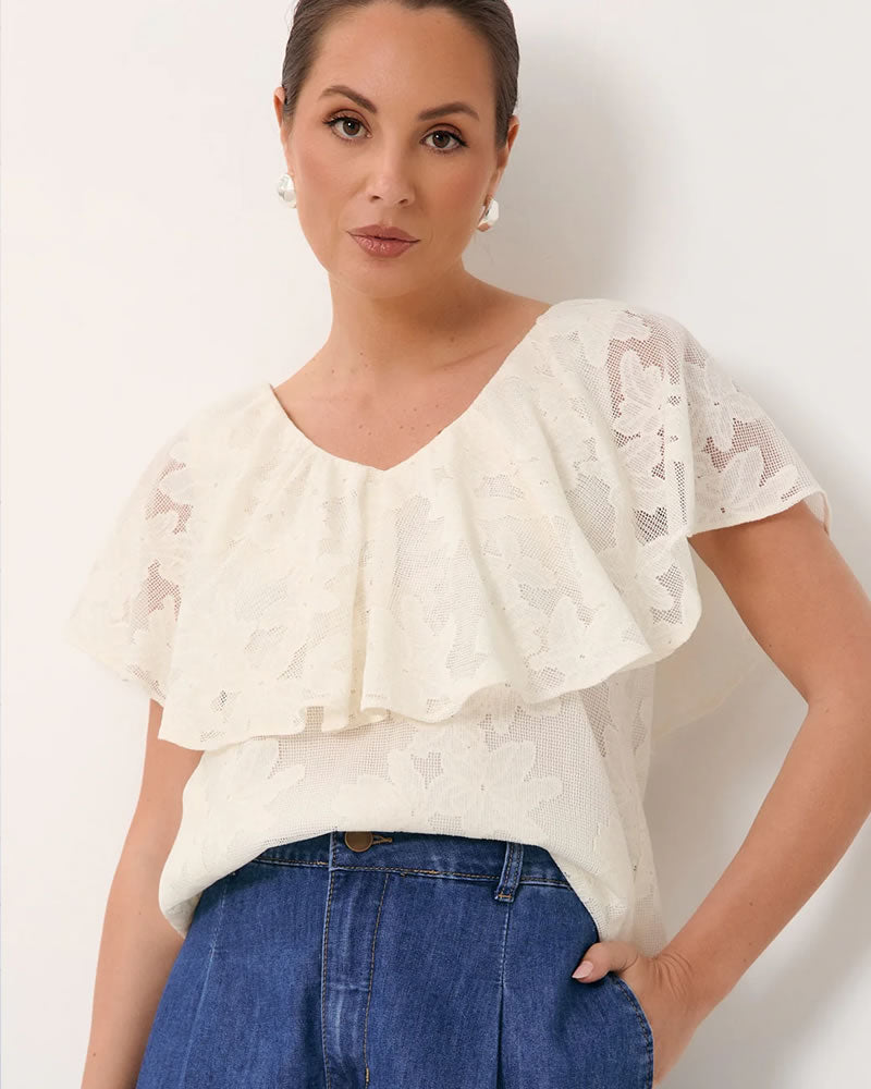 Adorne Mirra Frill Lace Top