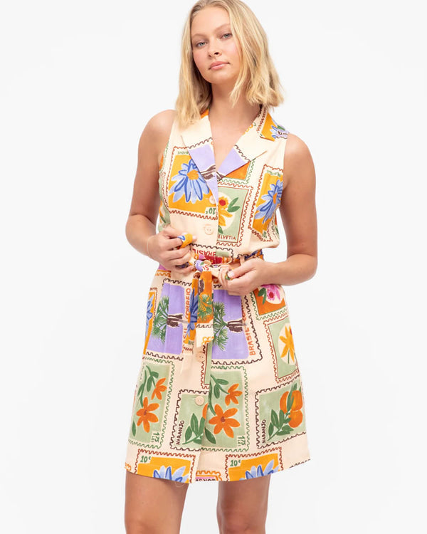  White Closet Cordelia Printed Sleeveless Shirt Dress