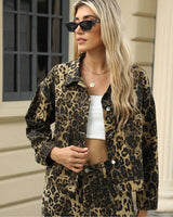 Mutig Leo Leopard Print Crop Denim Jacket