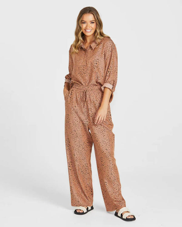  Sass Davie Pants Sandy Tan Animal Print