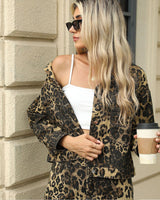 Mutig Leo Leopard Print Crop Denim Jacket