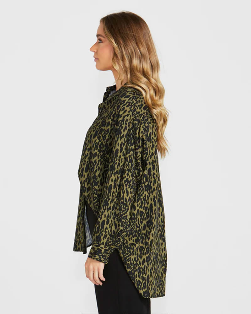 Sass Theo Khaki Animal Oversize Shirt