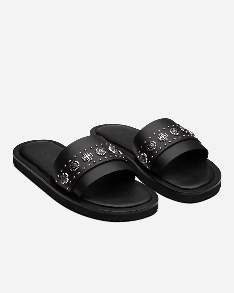 Sol Sana Cleo Leather Slides with Contrasting Metal Hardware