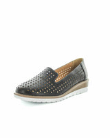 Just Bee Cailey Black Leather wedge Style Slip on Loafer.