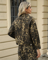 Mutig Leo Leopard Print Crop Denim Jacket