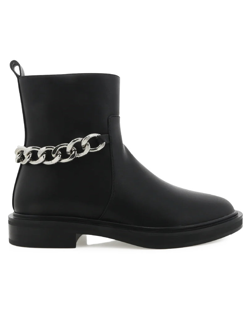 Billini Hazlen Black Chunky Ankle Boots with Silver Chain