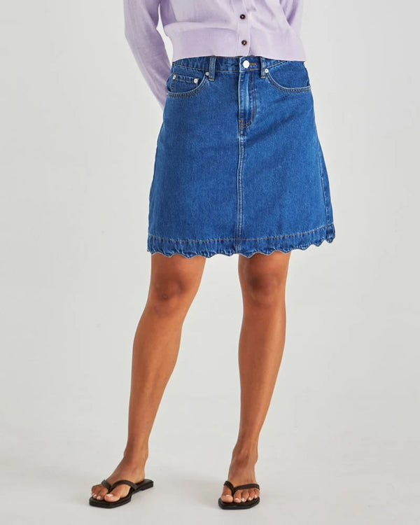  Sass Vale Denim Skirt Mid Wash Blue