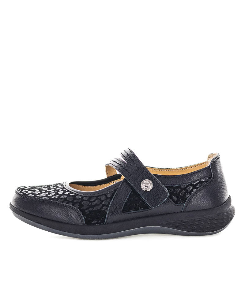 Just Bee Castina Black Leopard Mary-Jane Flats
