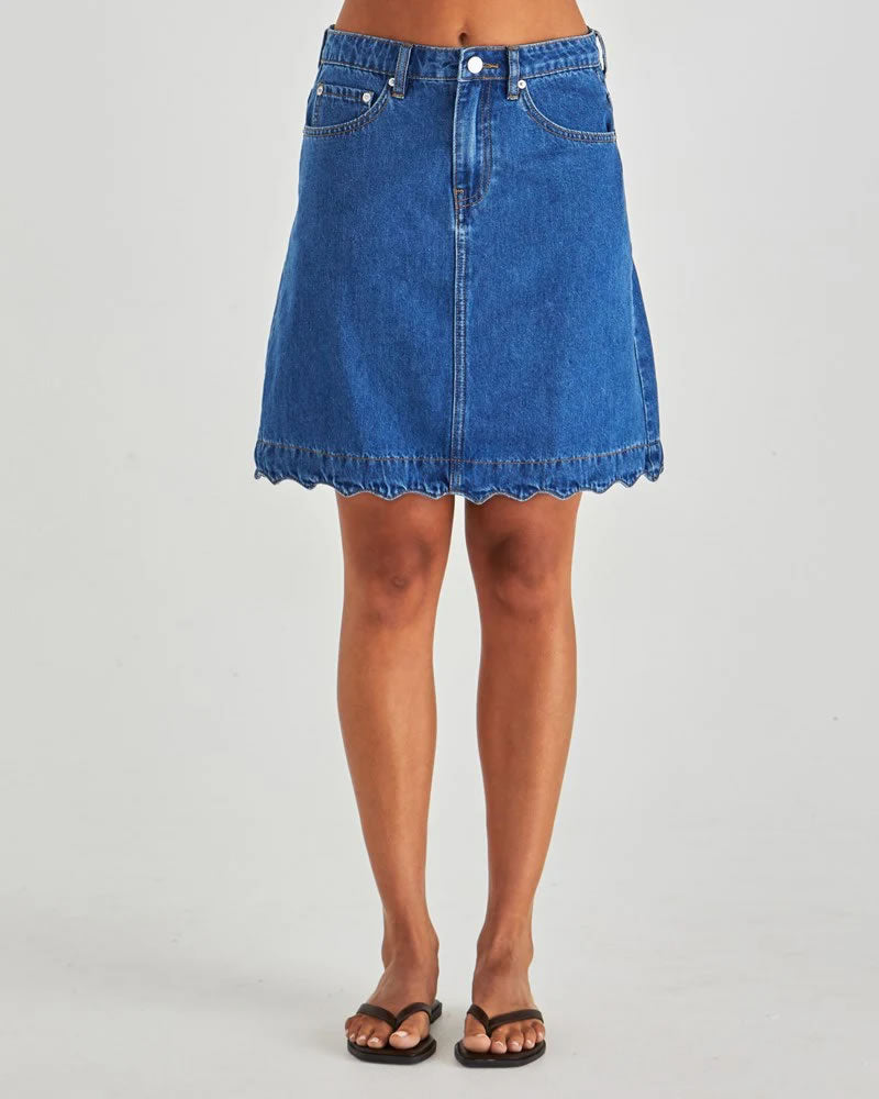 Sass Vale Denim Skirt Mid Wash Blue
