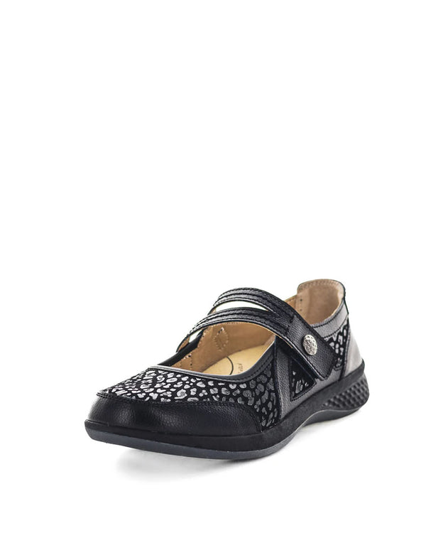  Just Bee Castina Black Leopard Mary-Jane Flats