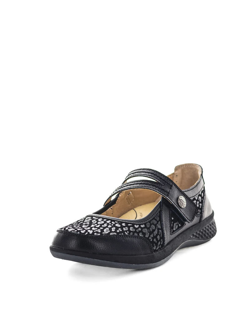 Just Bee Castina Black Leopard Mary-Jane Flats