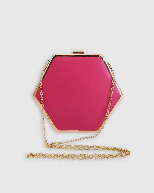  Izoa Claire Hexagon Clutch with Gold Hardware