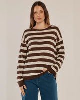 Betty Basics Natasha Knit Top Brown/Off White Stripe