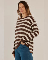 Betty Basics Natasha Knit Top Brown/Off White Stripe