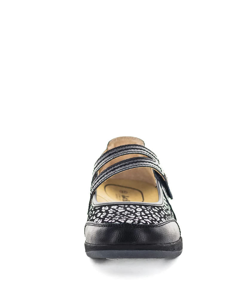Just Bee Castina Black Leopard Mary-Jane Flats