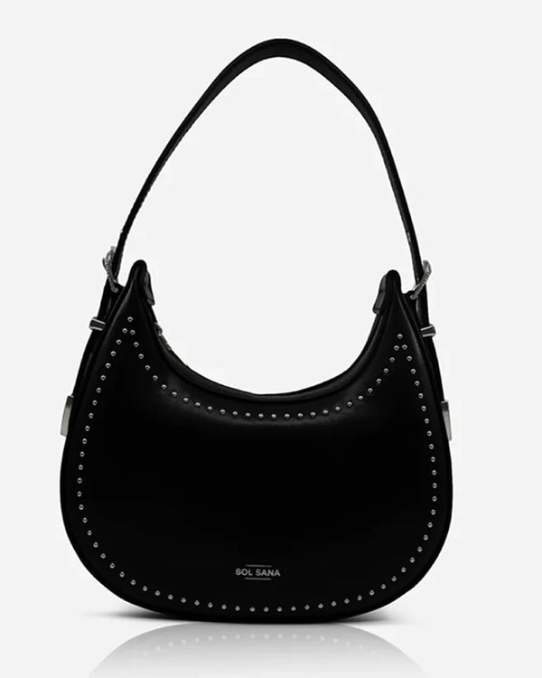 Sol Sana Crescent Black Leather & Hardware Shoulder Bag