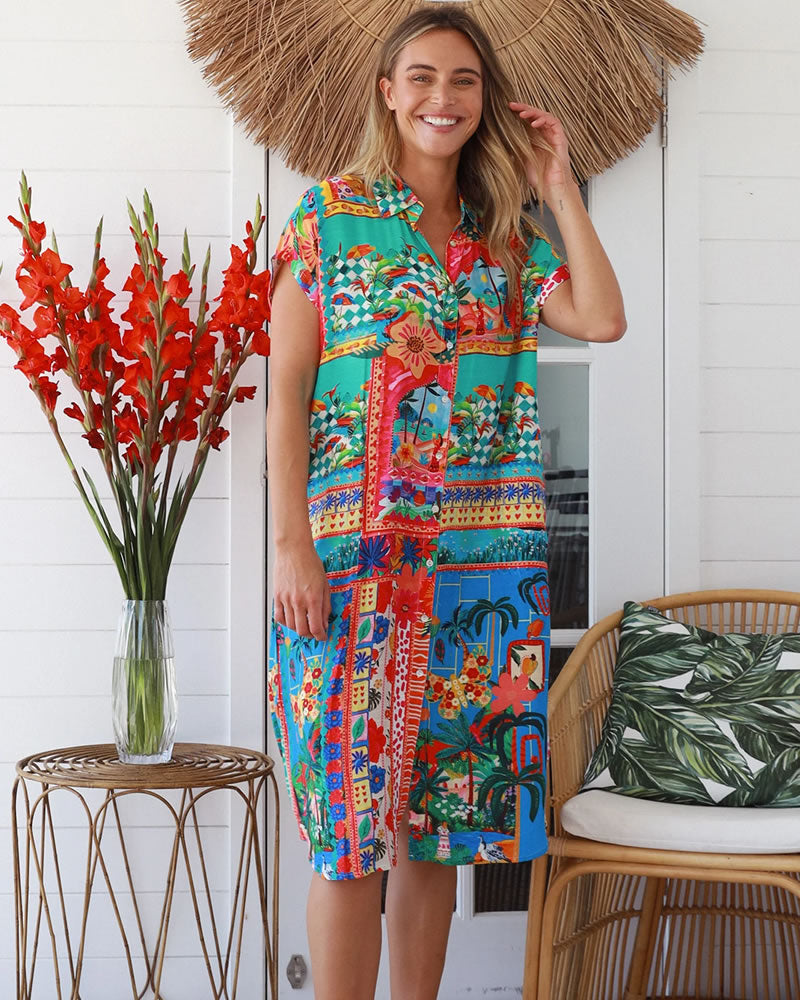 Peacock Feather Lindy Shirt Dress Multi Print