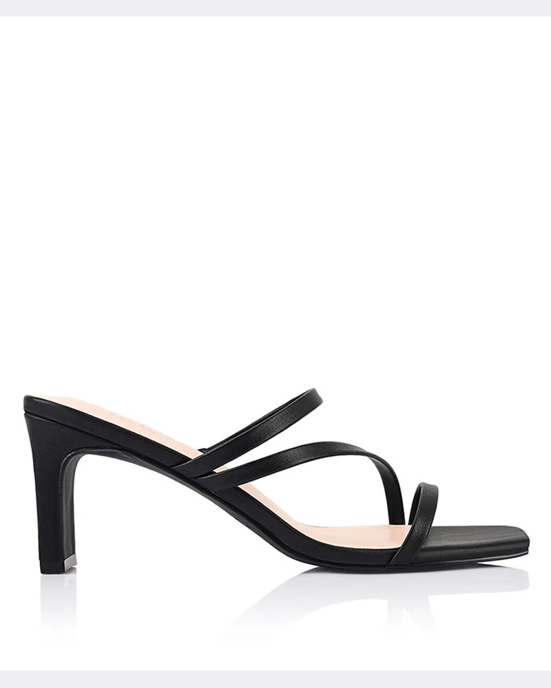 Verali Ginny Black Strappy Shaved Block Heel Mules