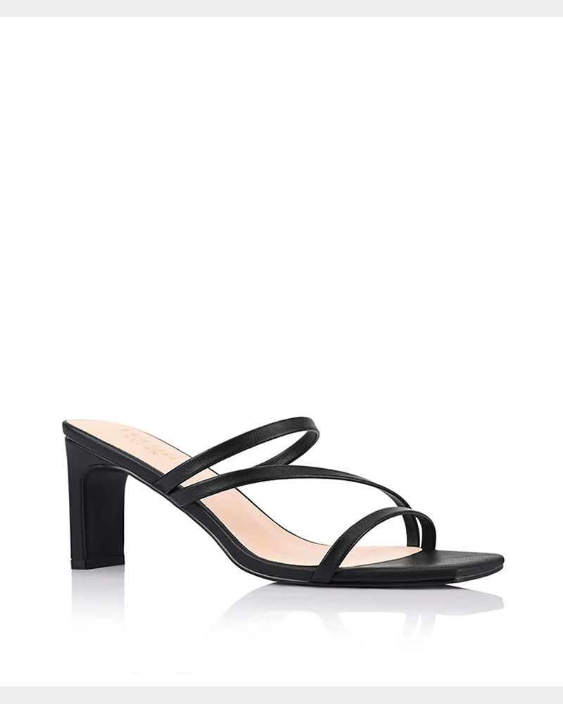 Verali Ginny Black Strappy Shaved Block Heel Mules