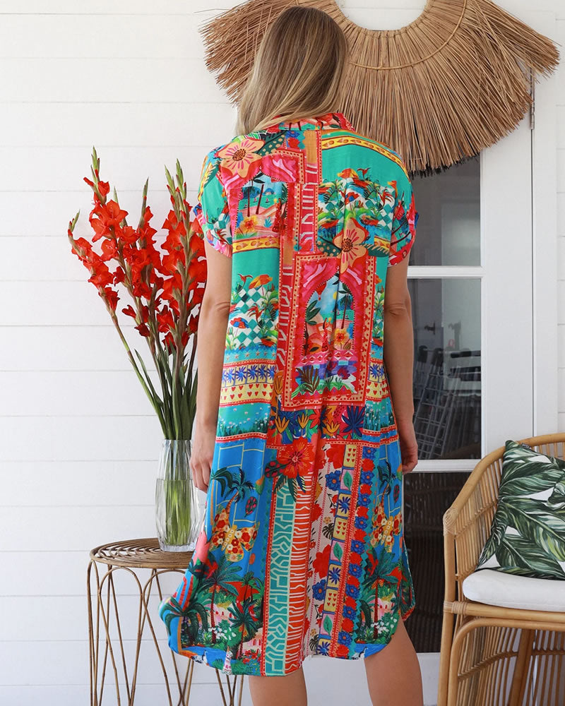 Peacock Feather Lindy Shirt Dress Multi Print