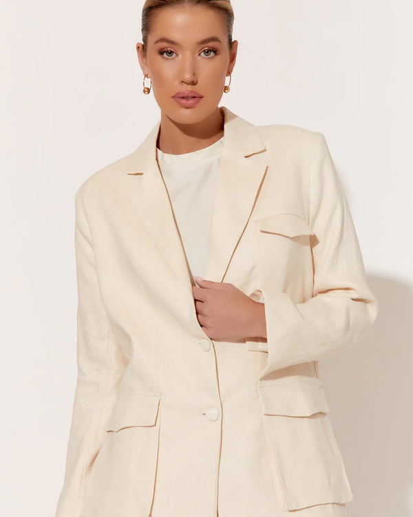  Adorne Donna Cream Linen Lined Blazer Jacket
