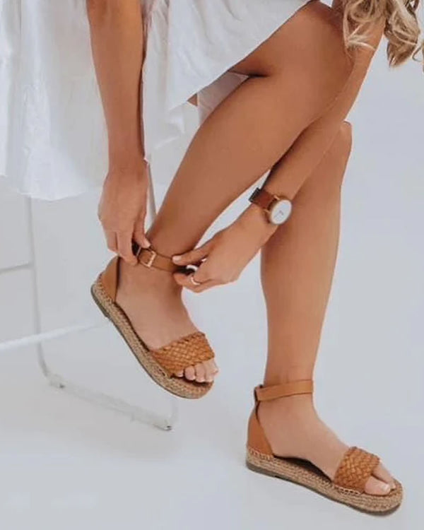  Human Shoes Brie Tan Leather Espadrille Sandals