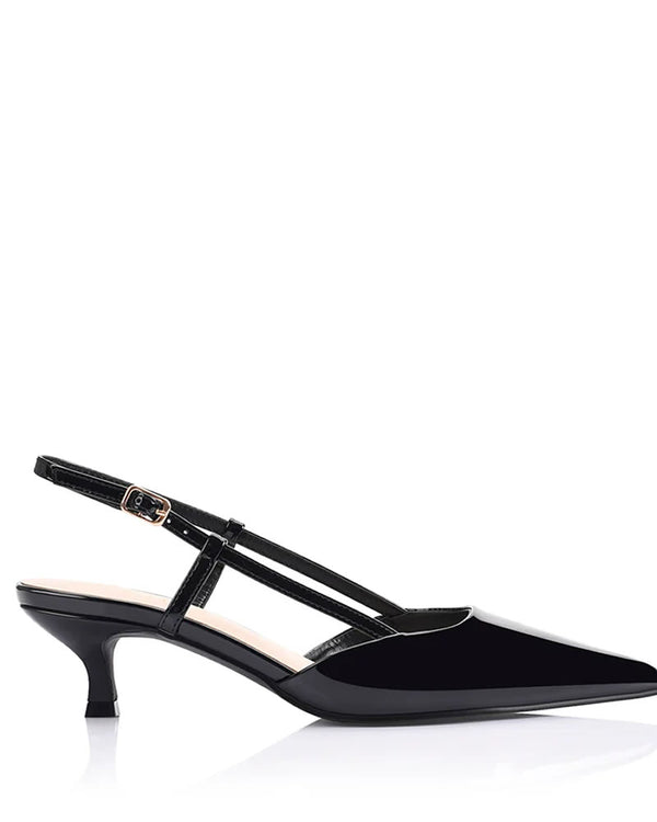 Verali Lucas Slingback Kitten Heels - Black Patent