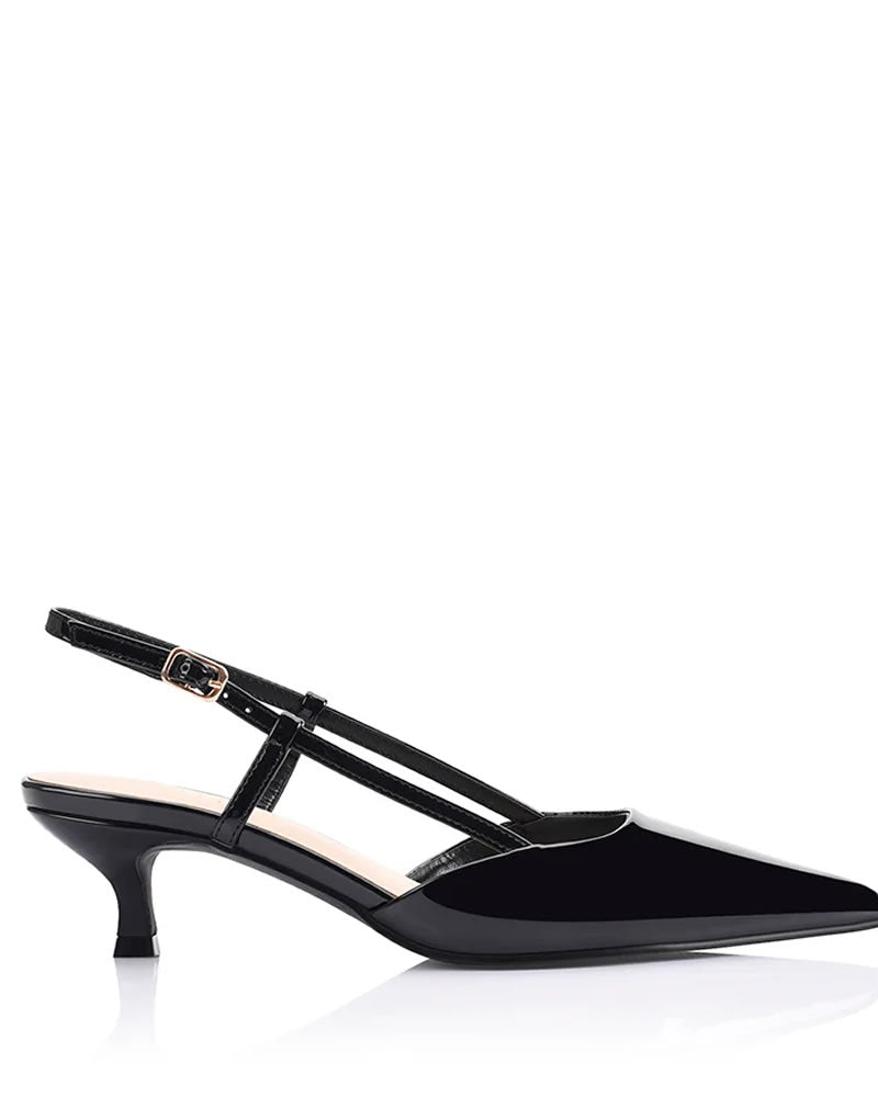 Verali Lucas Slingback Kitten Heels - Black Patent