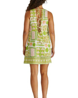 Sass Emmett Mini  Shift Dress Green Shell Patchwork
