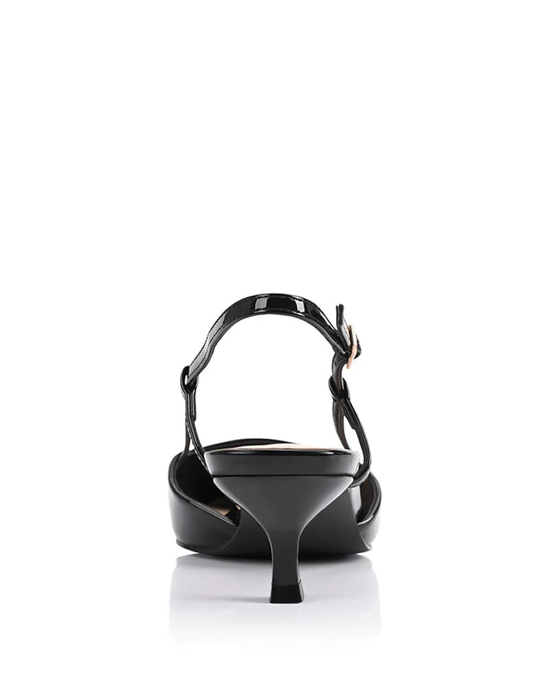 Verali Lucas Slingback Kitten Heels - Black Patent