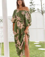 Sass Antonie Off Shoulder Dress Moonflower Green