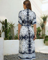 Mutig Paisley Print Shirt Dress Belted Navy/White