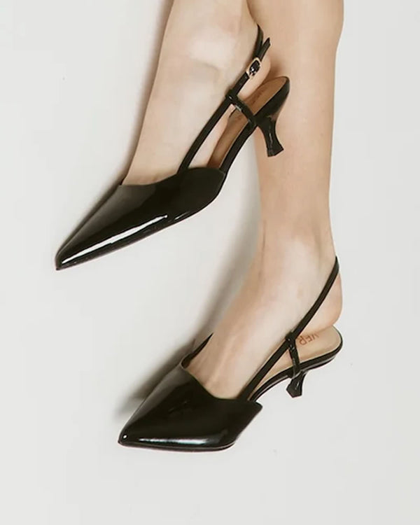  Verali Lucas Slingback Kitten Heels - Black Patent