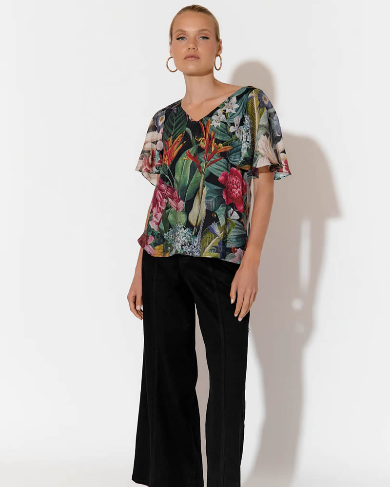 Adorne Theo Flutter Sleeve Blouse Floral