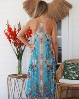 Peacock Feather Lucy Strappy Maxi Dress Multi Print Beaded Front
