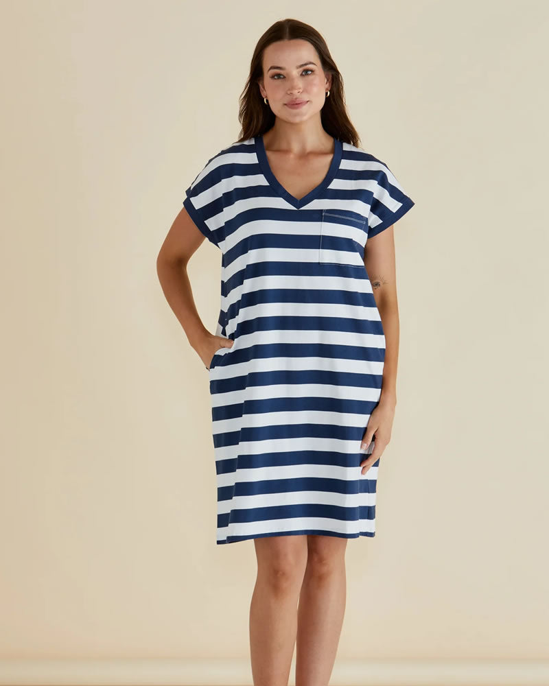 Betty Basics Zena T Shirt Dress Navy Stripe