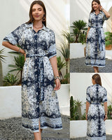 Mutig Paisley Print Shirt Dress Belted Navy/White