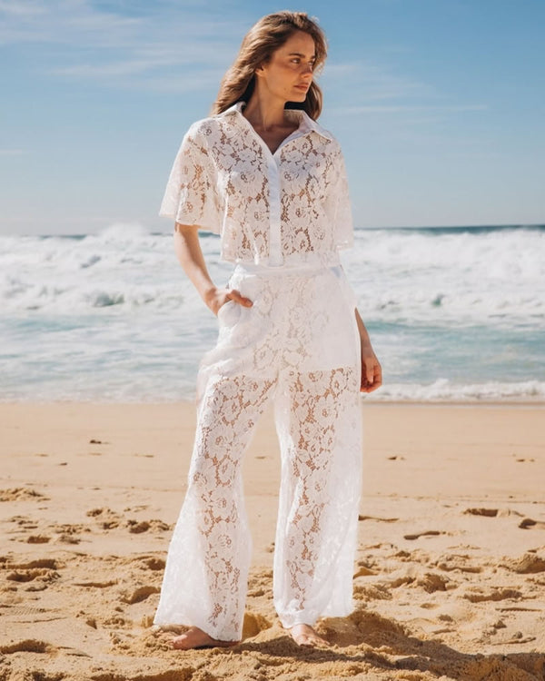  Ebby + I White Mia White Lace Pants