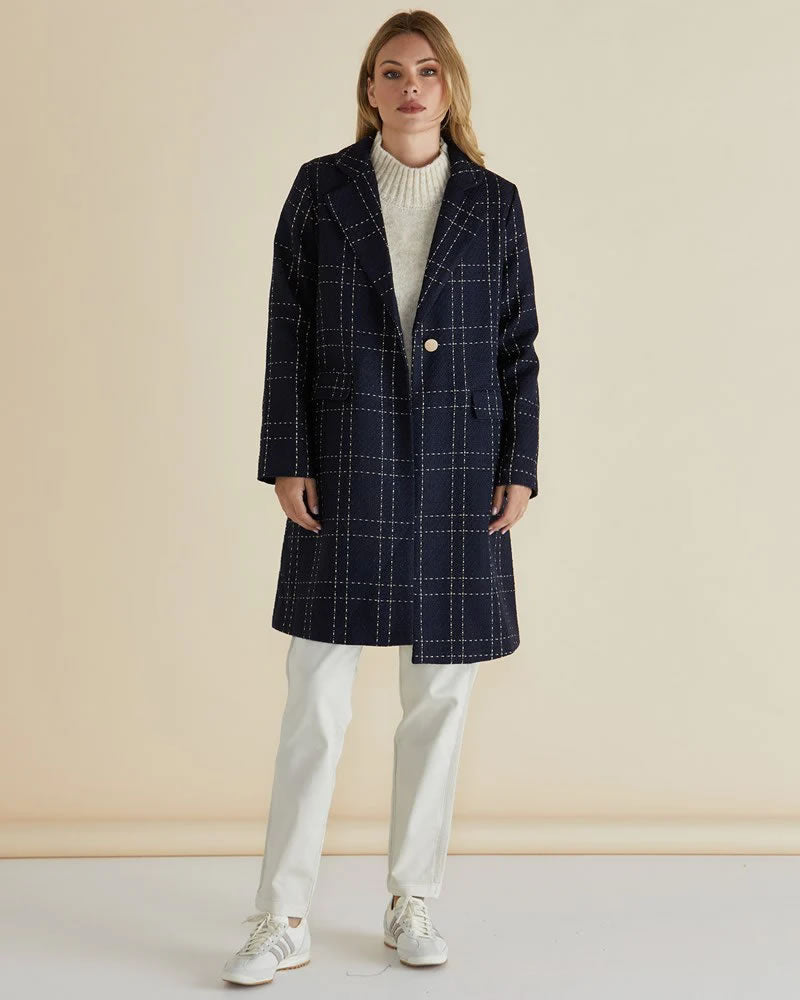 Betty Basics Genevieve Coat Navy/ Gold Check