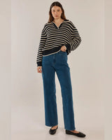 Betty Basics Aberdeen Polo Knit Sweat Navy Stripe
