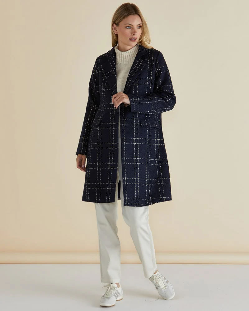 Betty Basics Genevieve Coat Navy/ Gold Check