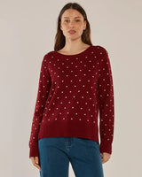 Betty Basics Louis Sweater Burgundy Jacquard