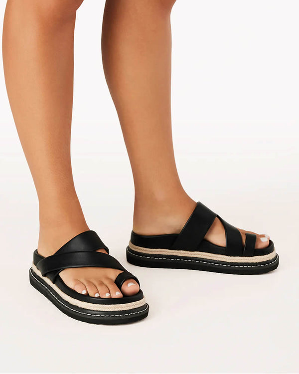  Billini Armas Black Chunky Strappy Slides