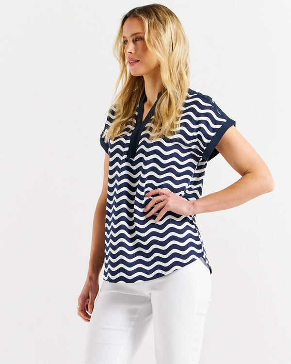  Betty Basics Bridie T-Shirt Top Navy Wave Stripe