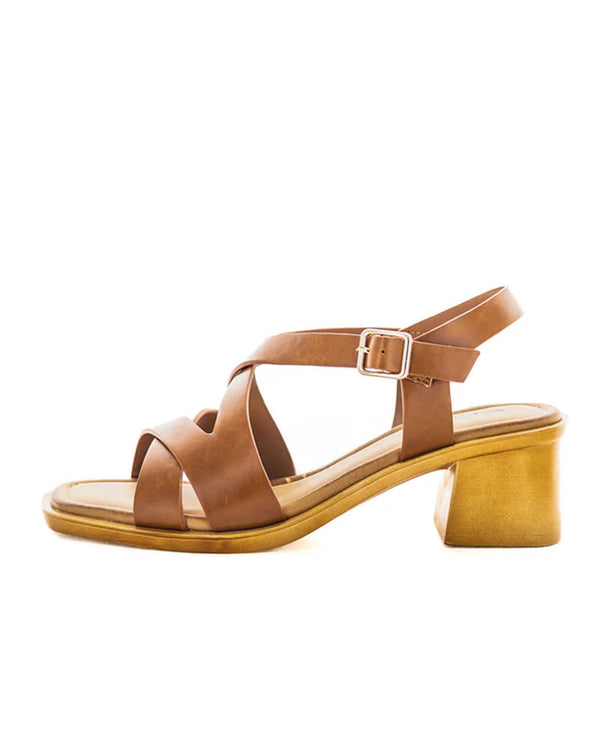  Wilde Shoes Simra Tan Strappy Block Heels