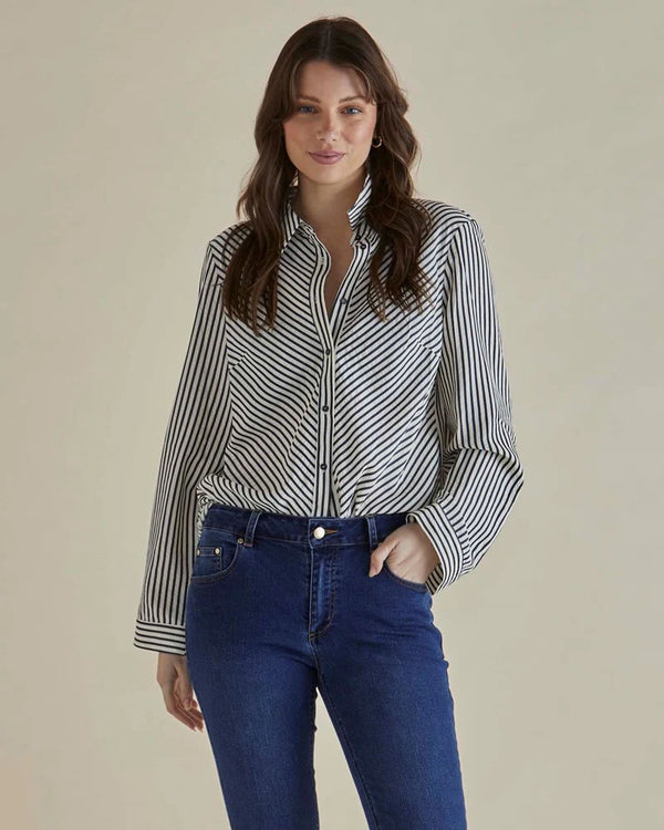  Betty Basics Crinkle Shirt Black/White Stripe