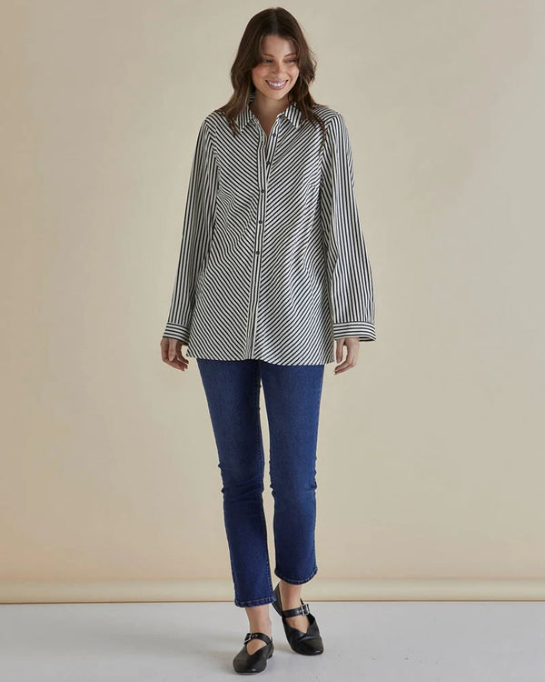  Betty Basics Crinkle Shirt Black/White Stripe