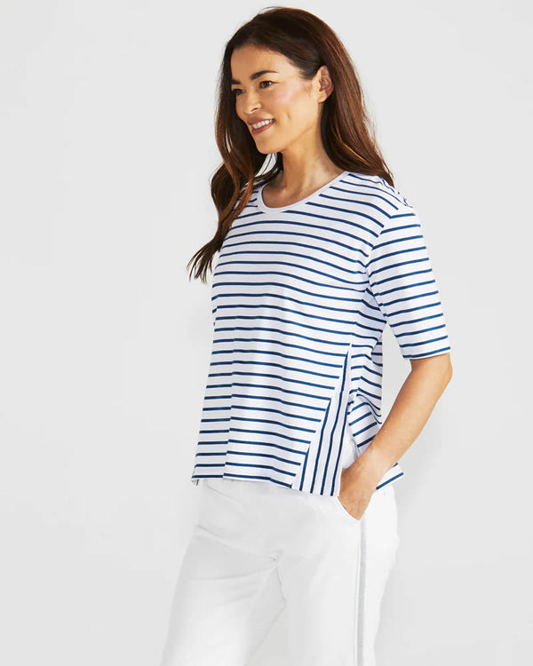  Betty Basics Naomi Navy Stripe Short Sleeve Tee